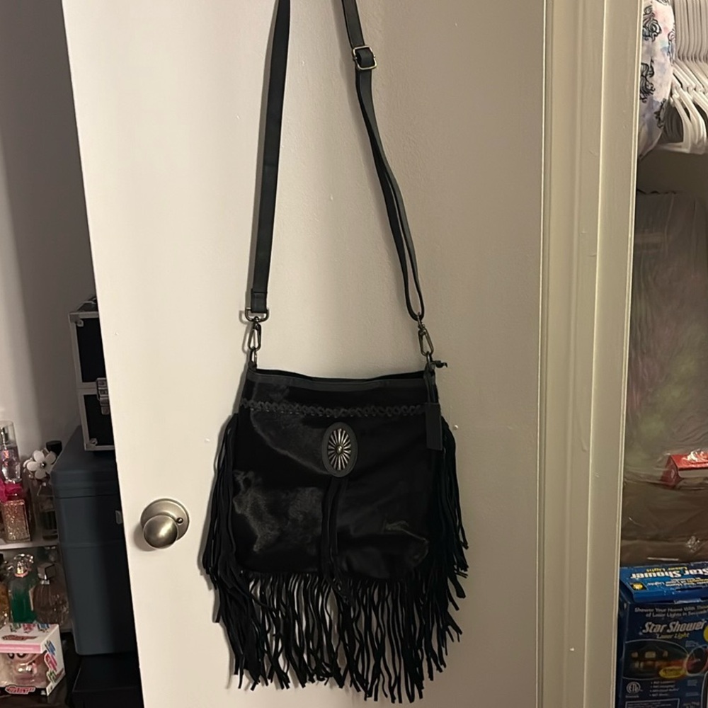 Black Fringe Leather bag